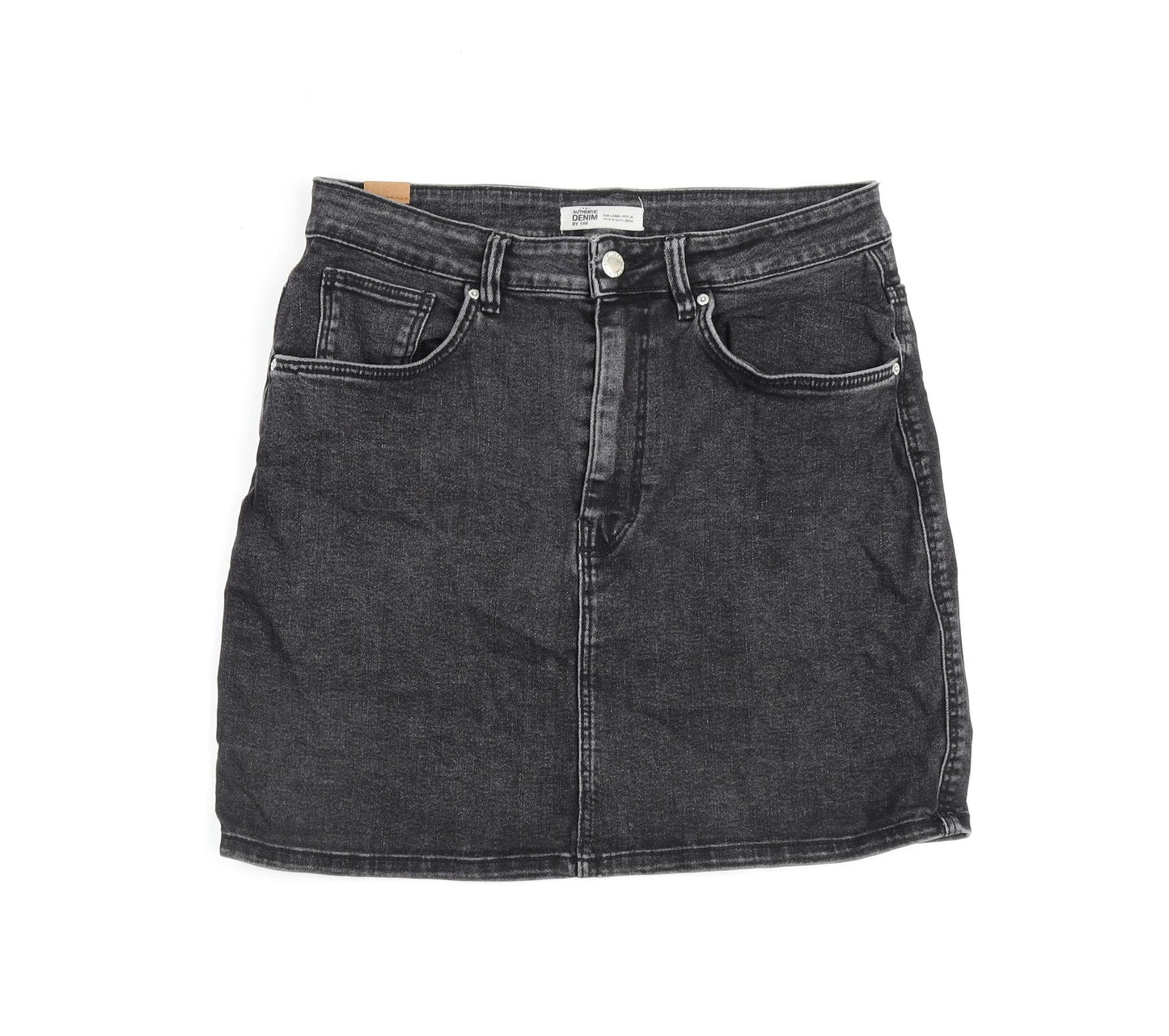 Zara Womens Grey Cotton A-Line Skirt Size L Zip
