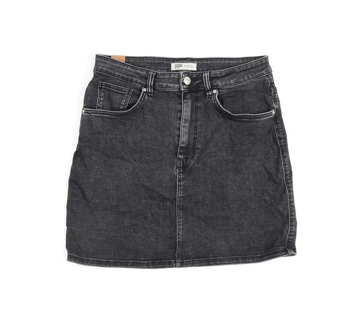 Zara Womens Grey Cotton A-Line Skirt Size L Zip