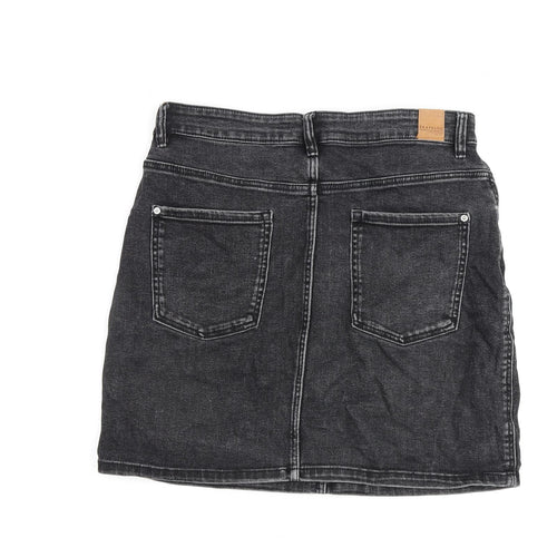 Zara Womens Grey Cotton A-Line Skirt Size L Zip