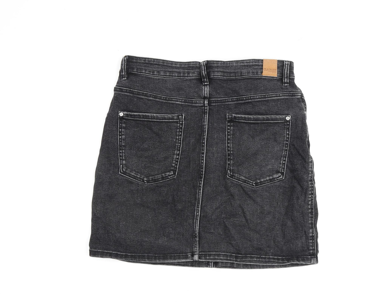 Zara Womens Grey Cotton A-Line Skirt Size L Zip