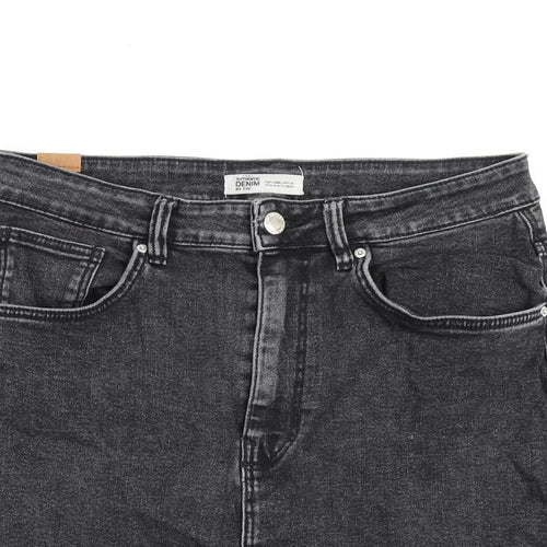 Zara Womens Grey Cotton A-Line Skirt Size L Zip