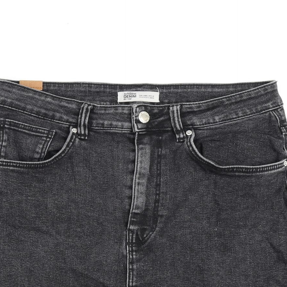 Zara Womens Grey Cotton A-Line Skirt Size L Zip