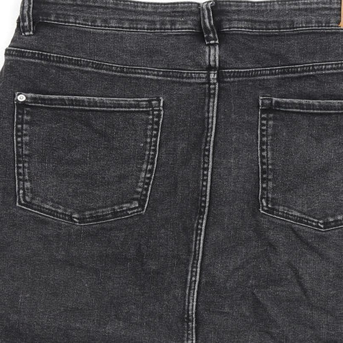Zara Womens Grey Cotton A-Line Skirt Size L Zip