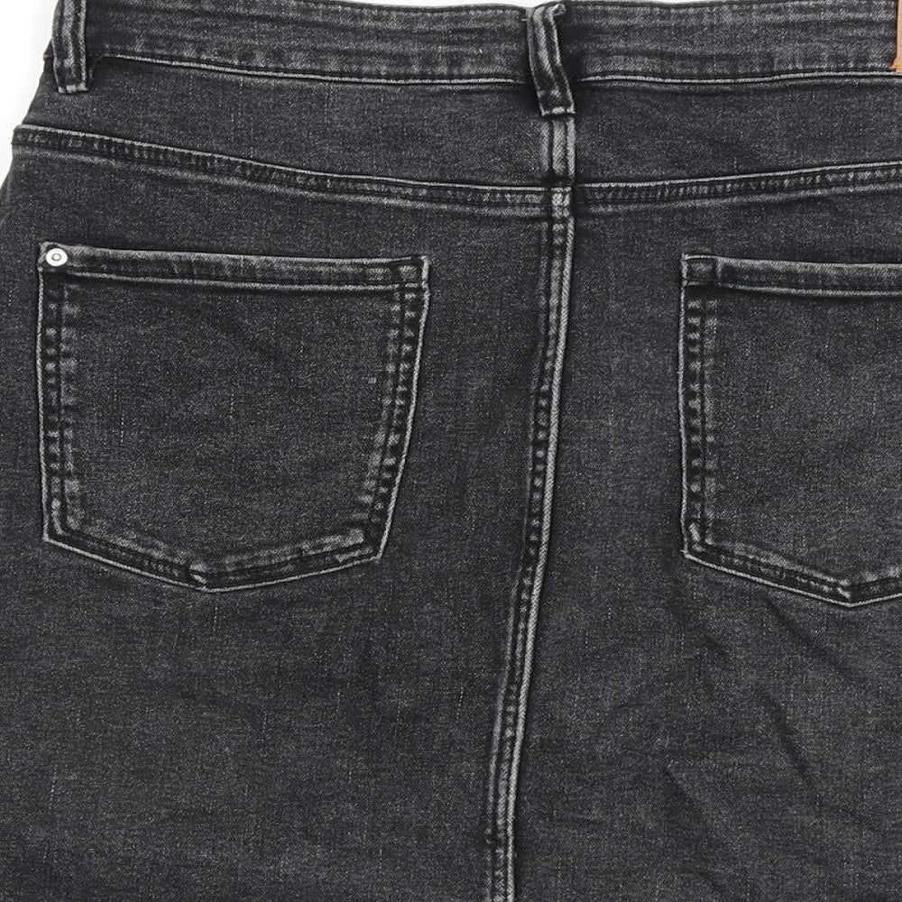 Zara Womens Grey Cotton A-Line Skirt Size L Zip