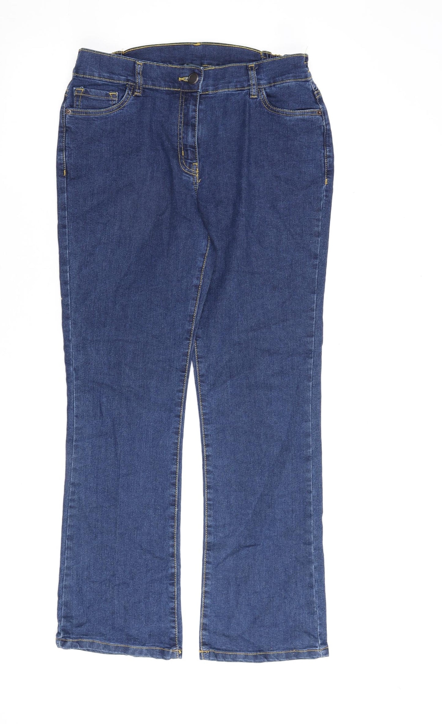 Bonmarché Womens Blue Cotton Bootcut Jeans Size 14 L30 in Regular Zip
