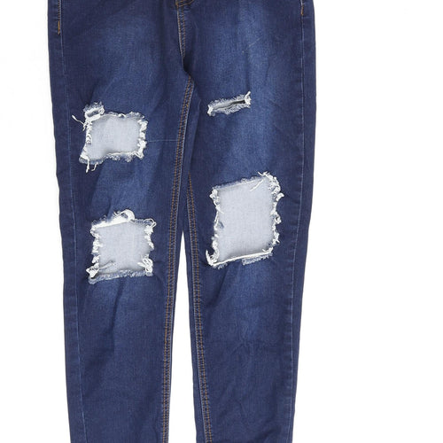 PRETTYLITTLETHING Womens Blue Cotton Skinny Jeans Size 6 L28 in Regular Zip