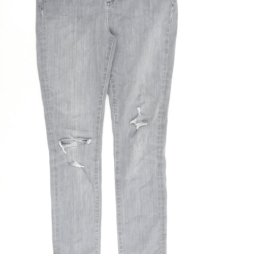 Mint Velvet Womens Grey Cotton Straight Jeans Size 10 L28 in Regular Zip