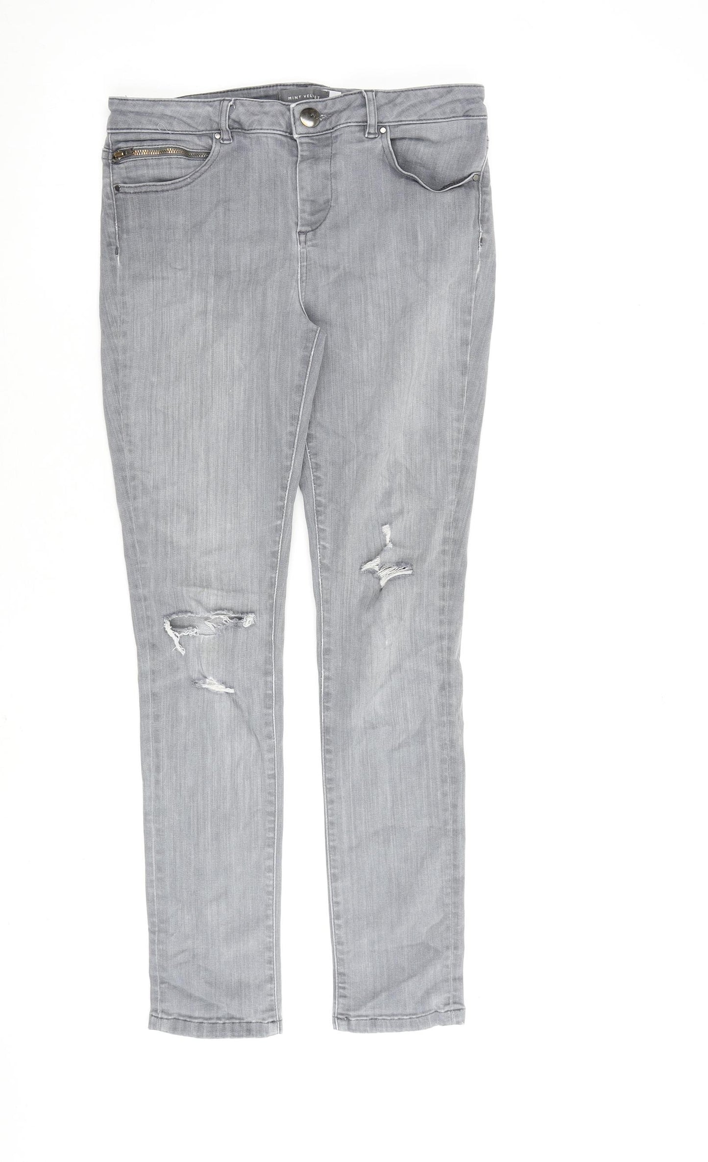 Mint Velvet Womens Grey Cotton Straight Jeans Size 10 L28 in Regular Zip
