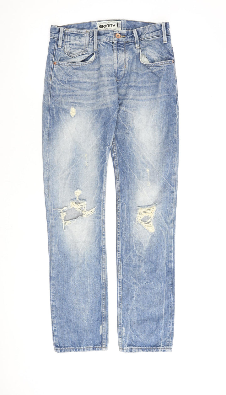 Topman Mens Blue Cotton Straight Jeans Size 30 in L34 in Regular Zip - Skinny