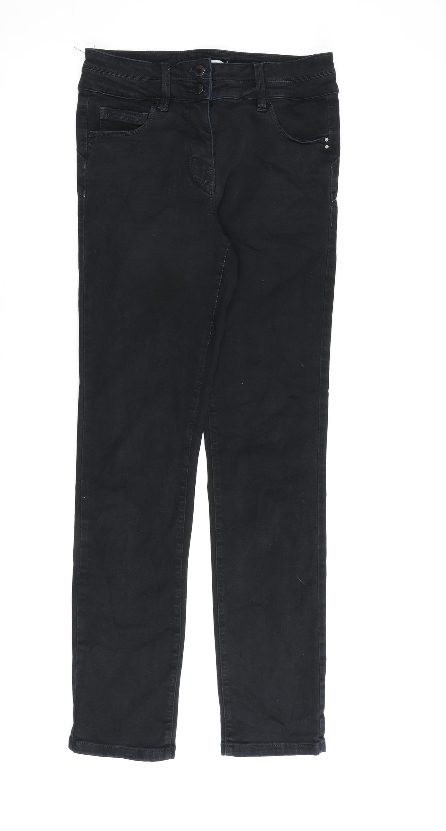 NEXT Womens Black Cotton Straight Jeans Size 10 L32 in Regular Zip