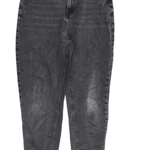 Marks and Spencer Womens Grey Cotton Mom Jeans Size 12 L27 in Regular Zip