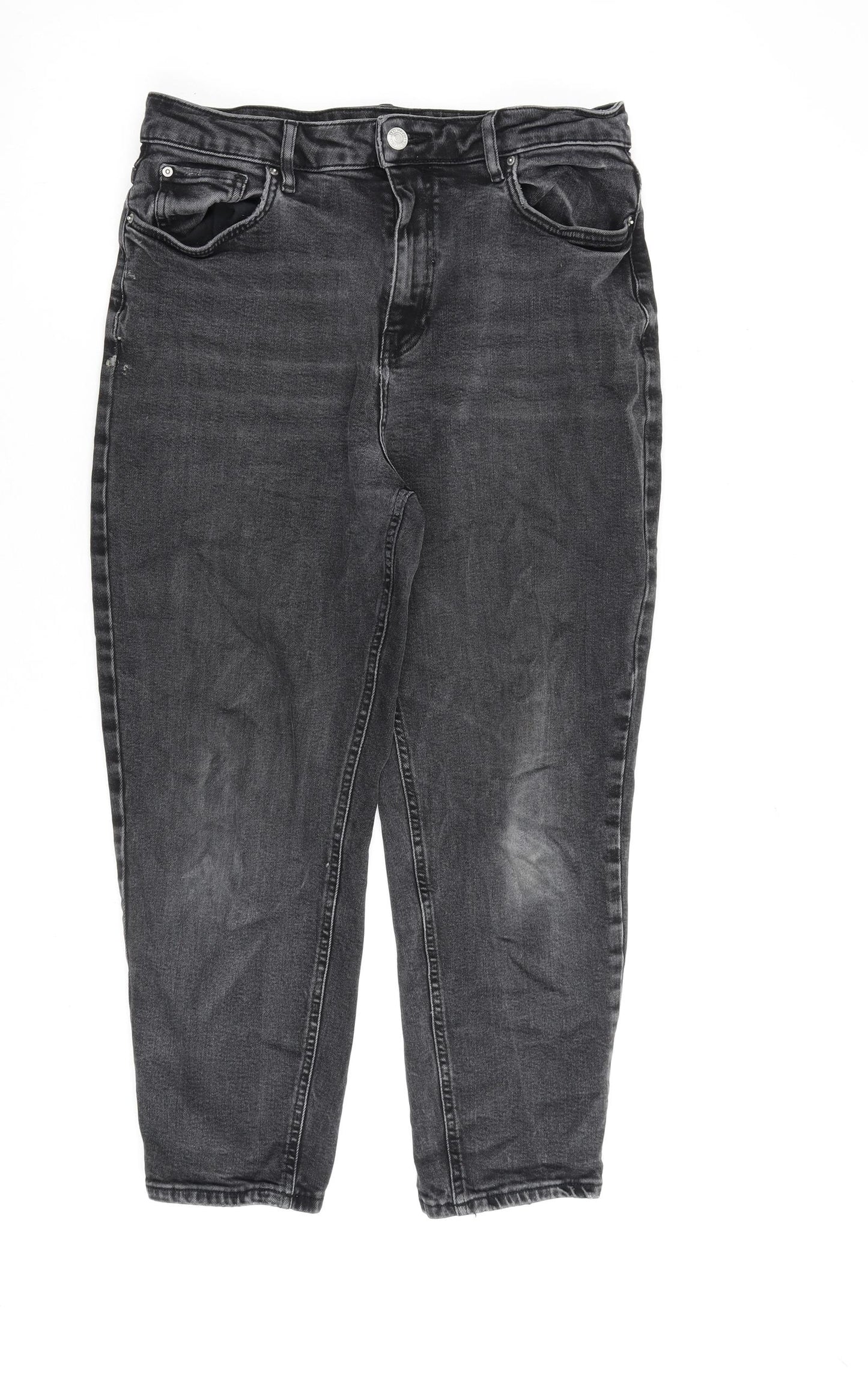 Marks and Spencer Womens Grey Cotton Mom Jeans Size 12 L27 in Regular Zip
