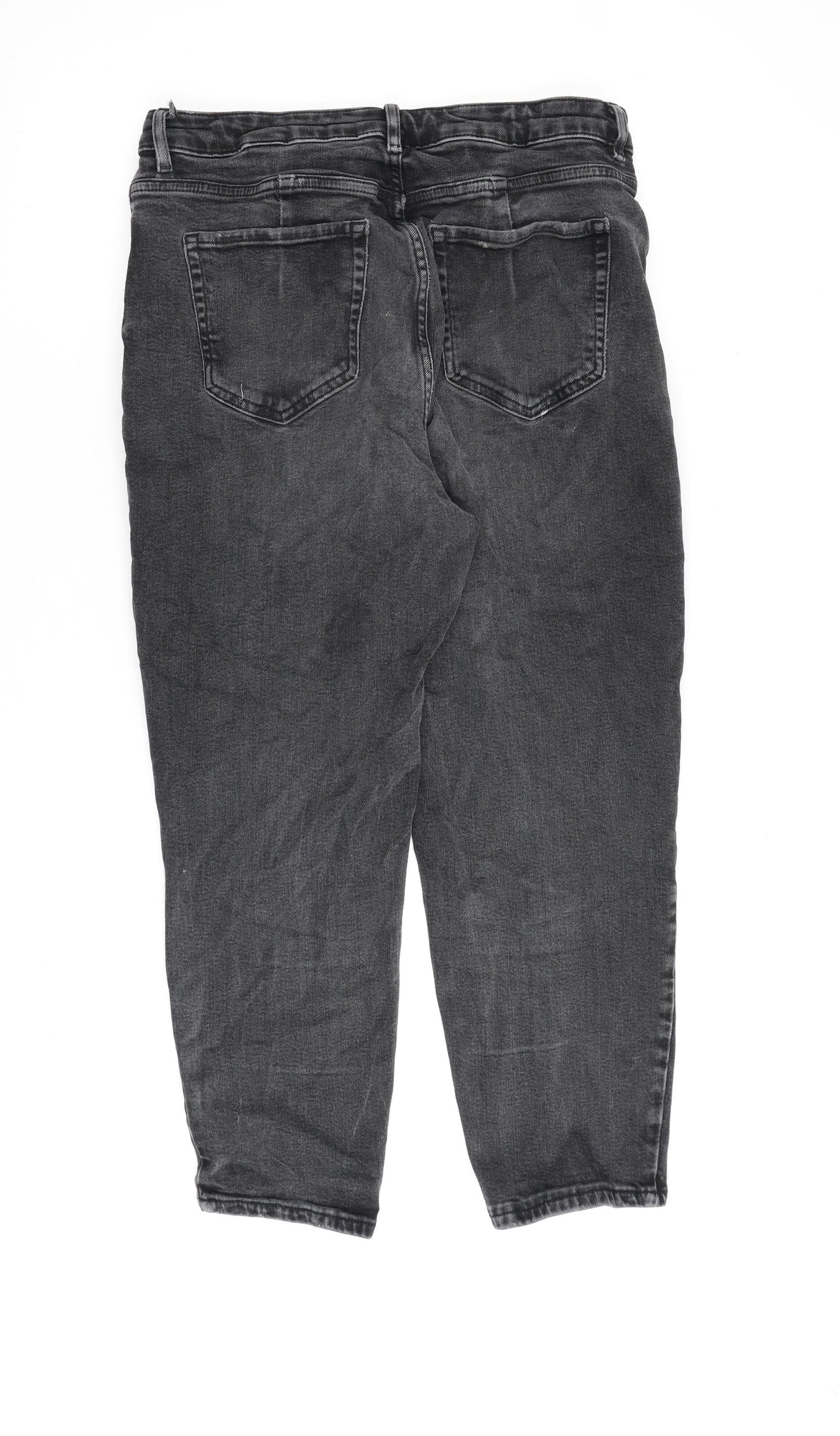 Marks and Spencer Womens Grey Cotton Mom Jeans Size 12 L27 in Regular Zip