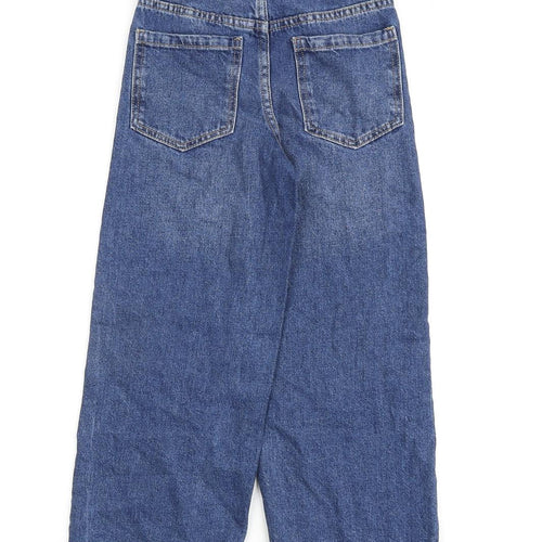 Marks and Spencer Girls Blue 100% Cotton Wide-Leg Jeans Size 6-7 Years Regular Zip