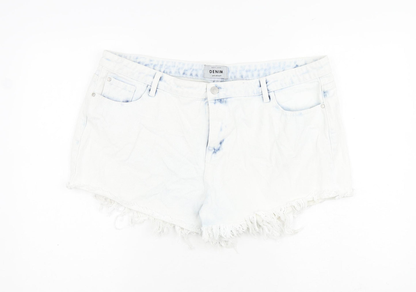 New Look Womens Blue 100% Cotton Cut-Off Shorts Size 18 L3 in Regular Zip