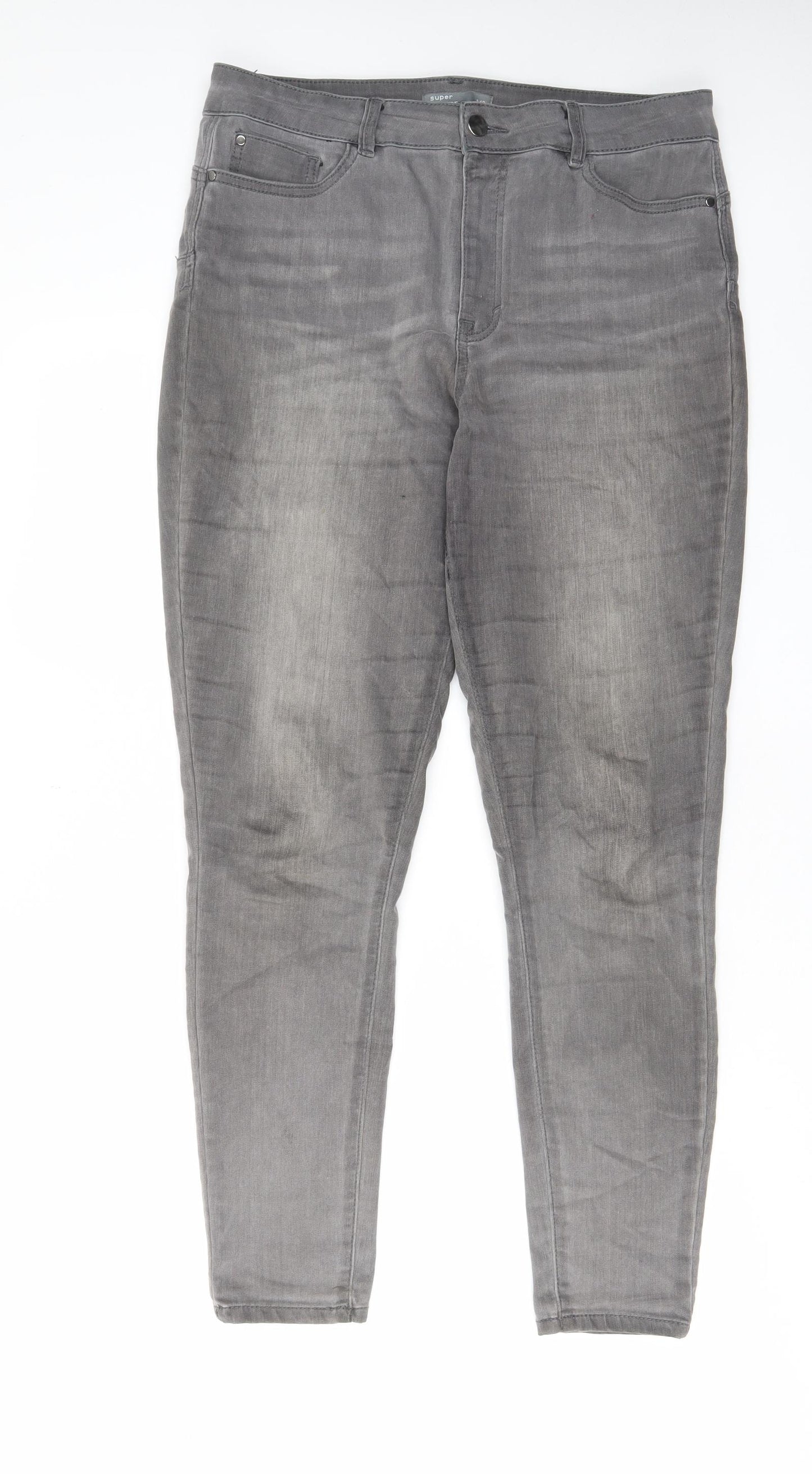 Nutmeg Womens Grey Cotton Skinny Jeans Size 14 L29 in Regular Zip - Pockets, Belt Loops