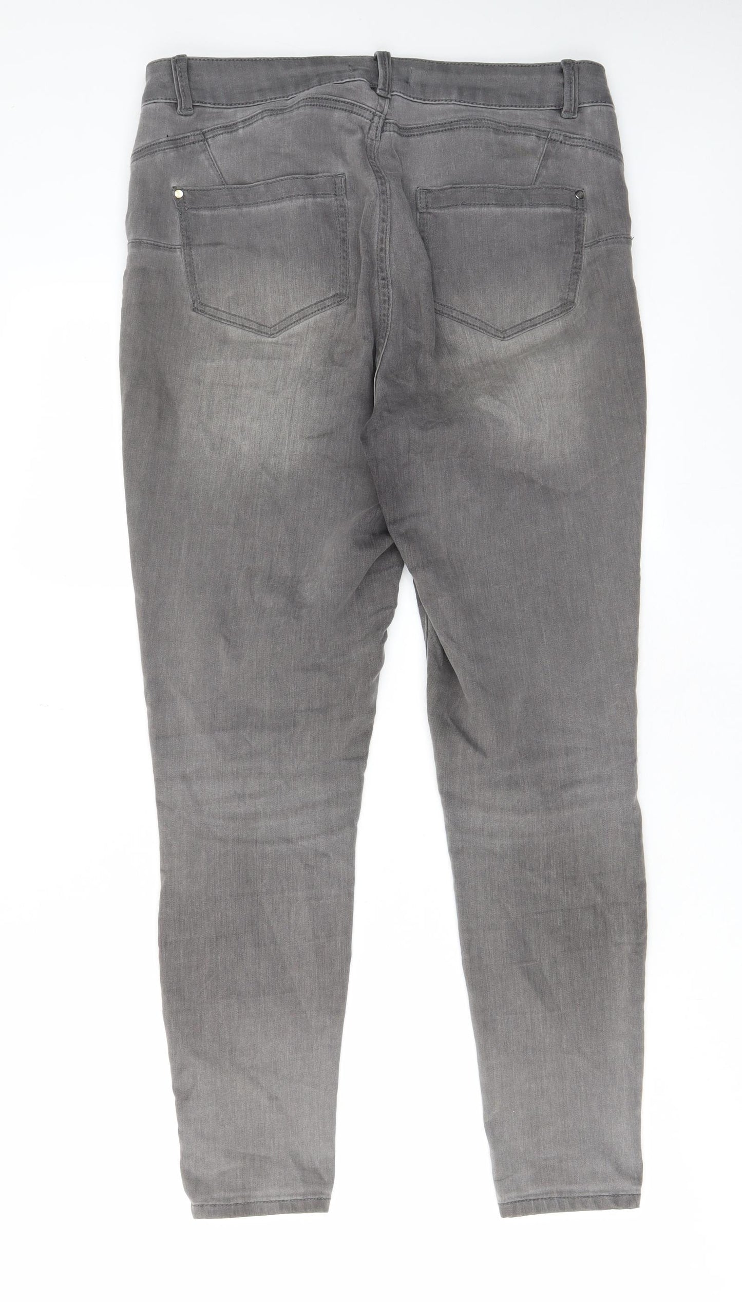 Nutmeg Womens Grey Cotton Skinny Jeans Size 14 L29 in Regular Zip - Pockets, Belt Loops