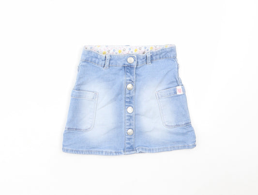 Nutmeg Girls Blue Cotton A-Line Skirt Size 3-4 Years Regular Zip - Pockets