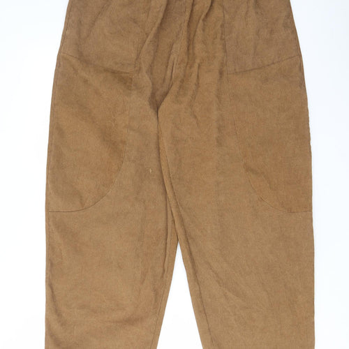 Zanzea Womens Brown Cotton Trousers Size 2XL L28 in Regular - Pockets