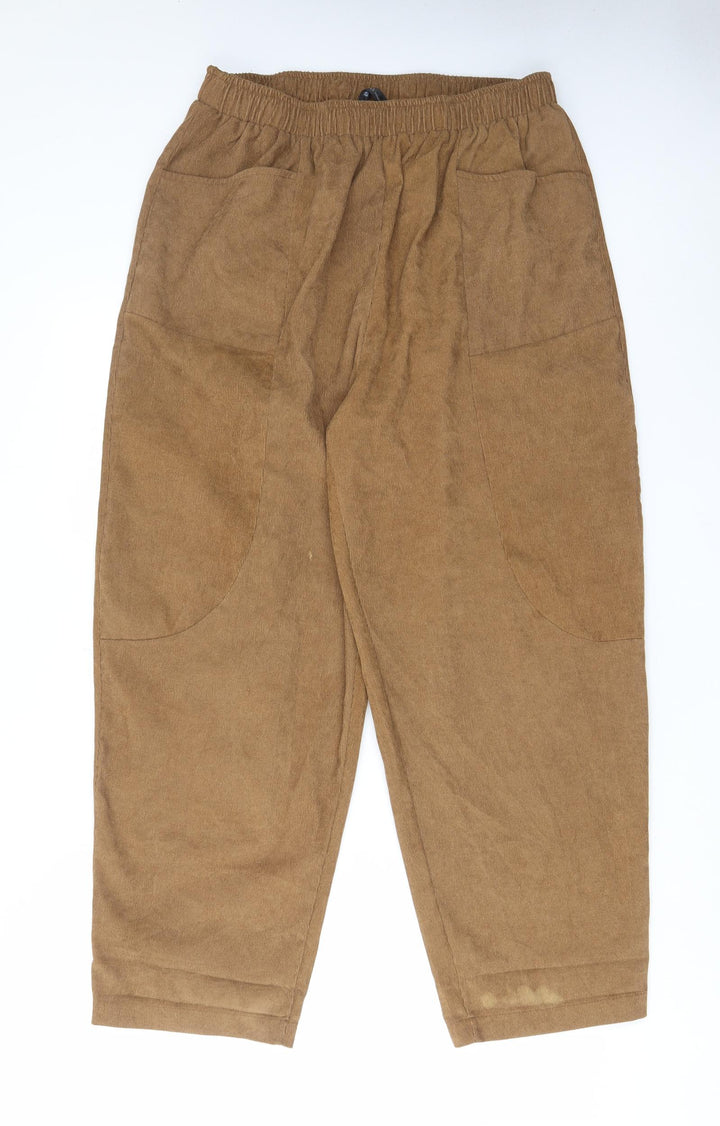 Zanzea Womens Brown Cotton Trousers Size 2XL L28 in Regular - Pockets
