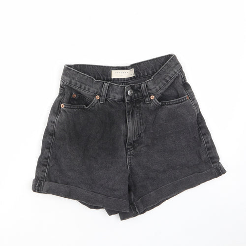 Marks and Spencer Womens Black Cotton Mom Shorts Size 6 L3 in Regular Zip - Pockets, Belt Loops