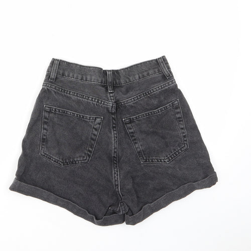Marks and Spencer Womens Black Cotton Mom Shorts Size 6 L3 in Regular Zip - Pockets, Belt Loops