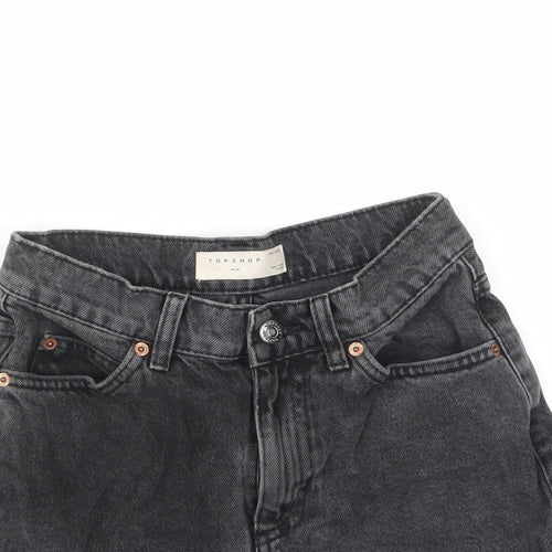 Marks and Spencer Womens Black Cotton Mom Shorts Size 6 L3 in Regular Zip - Pockets, Belt Loops