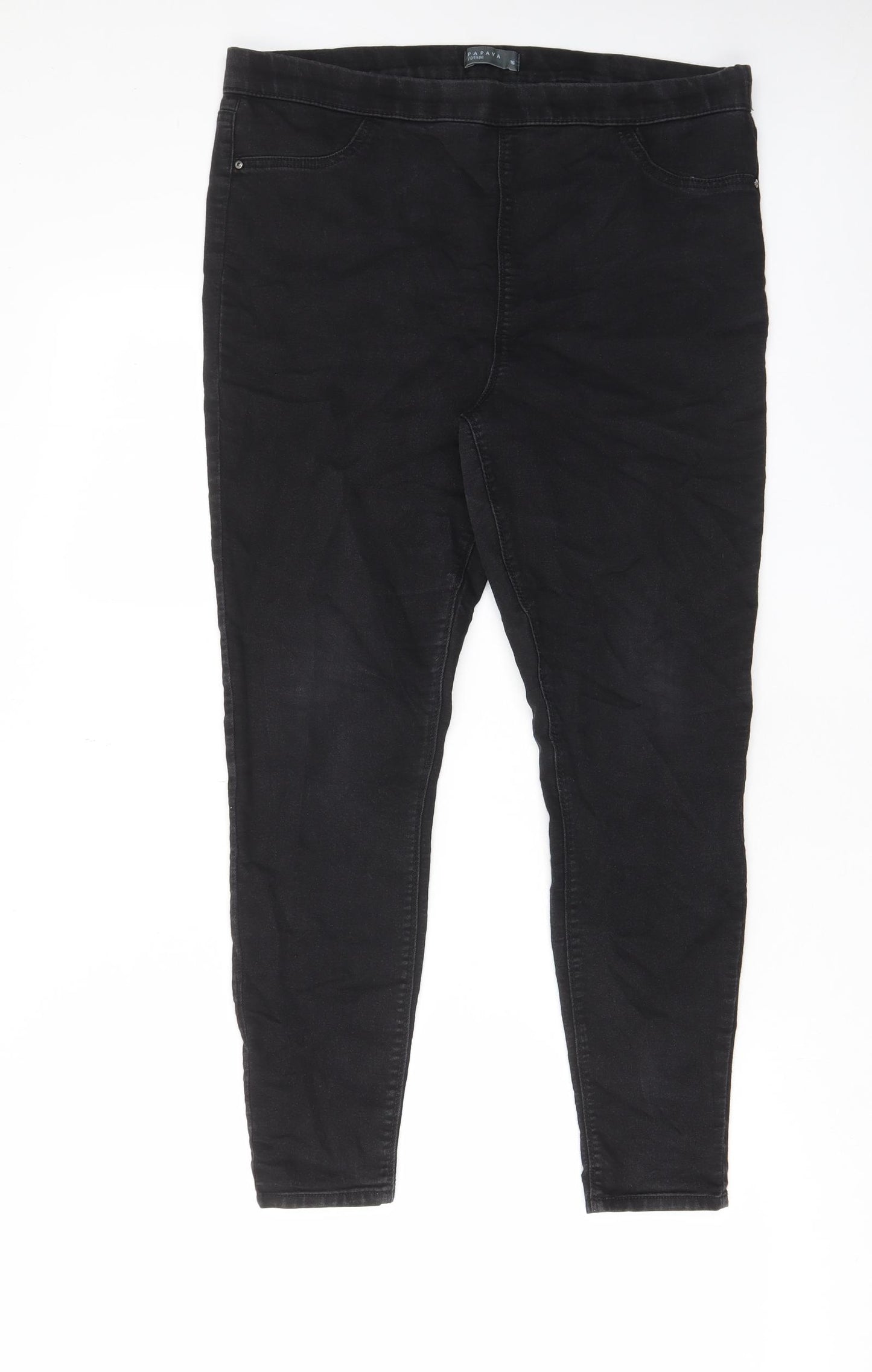 Papaya Womens Black Cotton Skinny Jeans Size 16 L26 in Regular