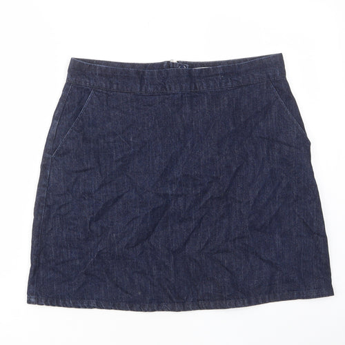 Warehouse Womens Blue Cotton A-Line Skirt Size 16 Zip
