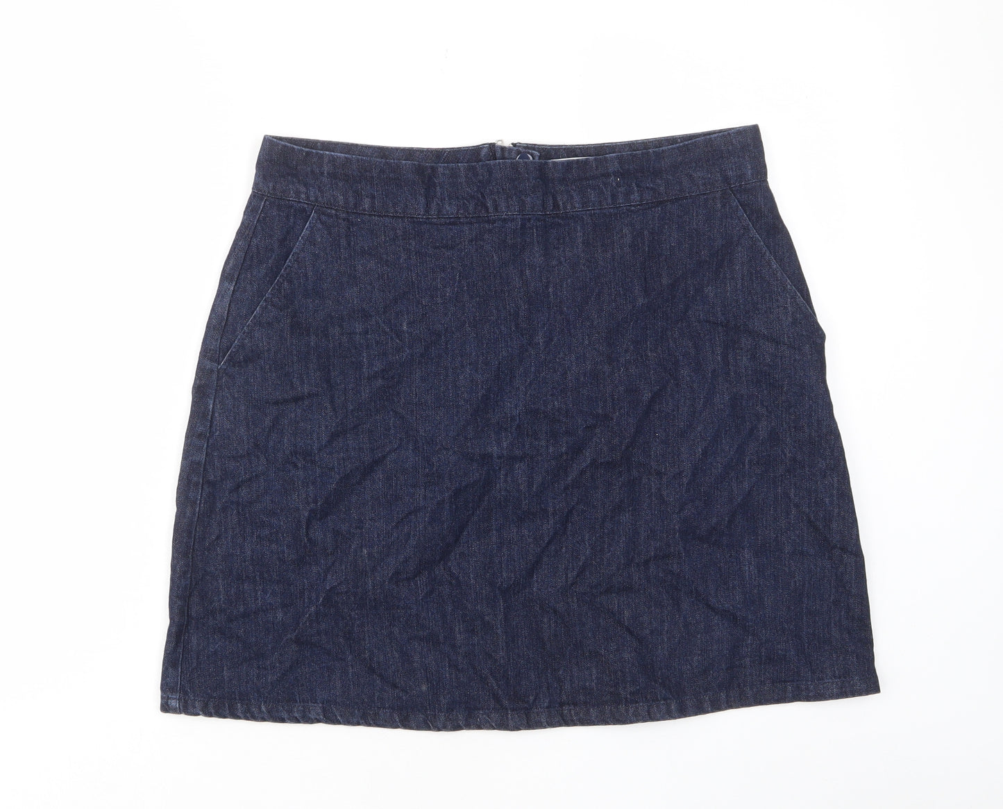 Warehouse Womens Blue Cotton A-Line Skirt Size 16 Zip