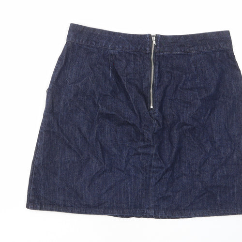 Warehouse Womens Blue Cotton A-Line Skirt Size 16 Zip
