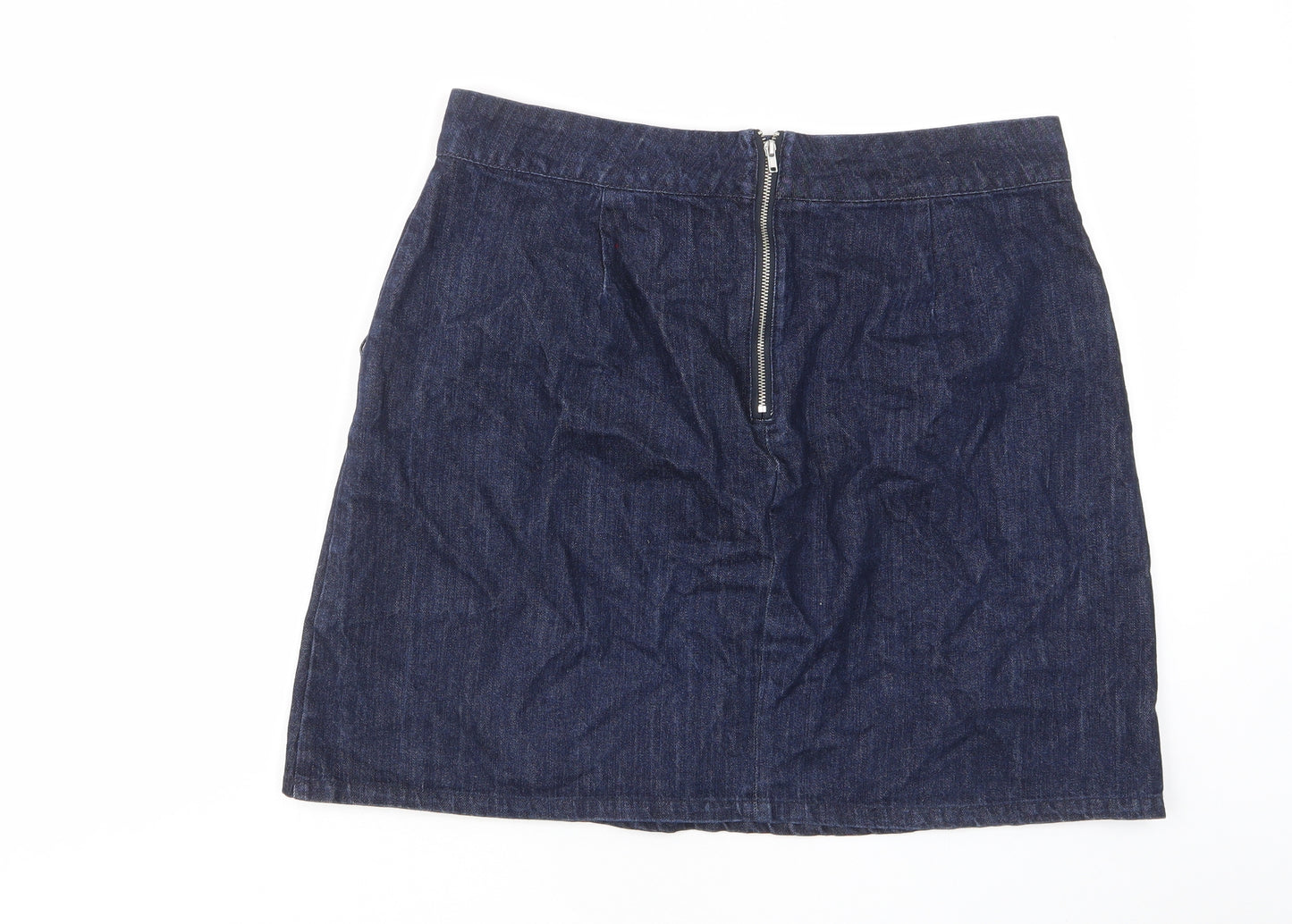 Warehouse Womens Blue Cotton A-Line Skirt Size 16 Zip