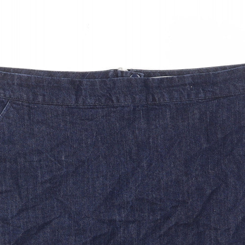 Warehouse Womens Blue Cotton A-Line Skirt Size 16 Zip