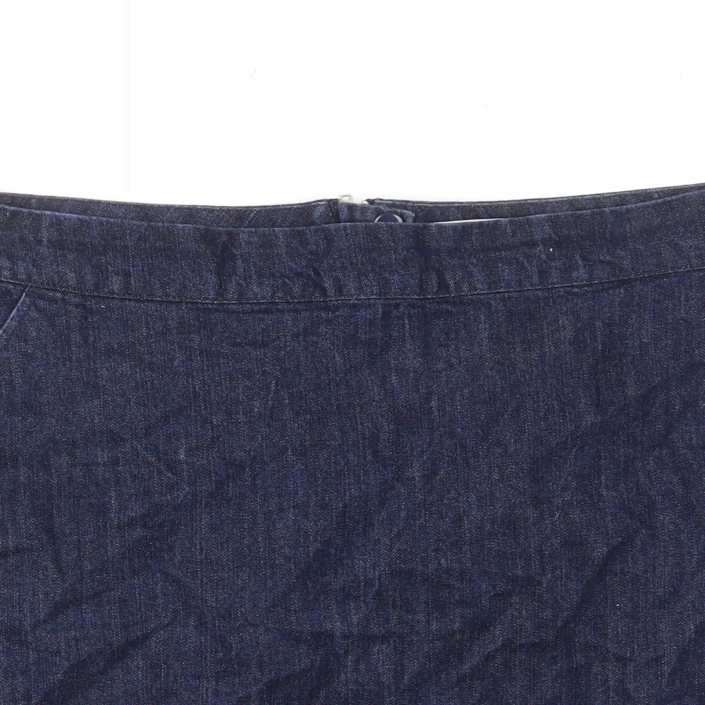 Warehouse Womens Blue Cotton A-Line Skirt Size 16 Zip