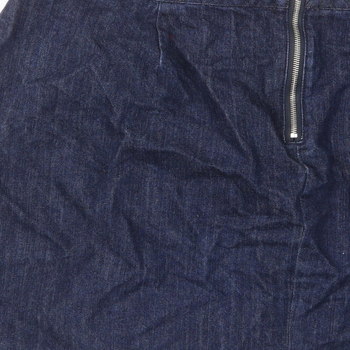 Warehouse Womens Blue Cotton A-Line Skirt Size 16 Zip
