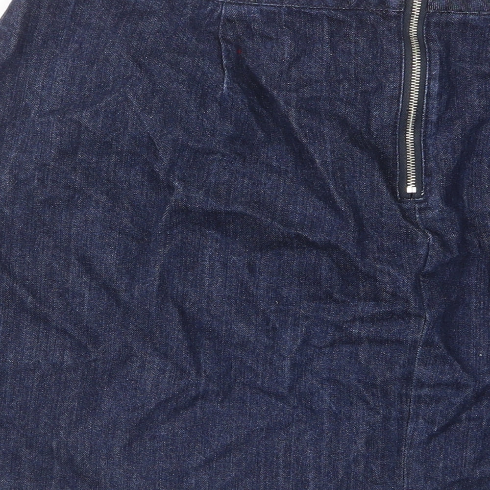 Warehouse Womens Blue Cotton A-Line Skirt Size 16 Zip