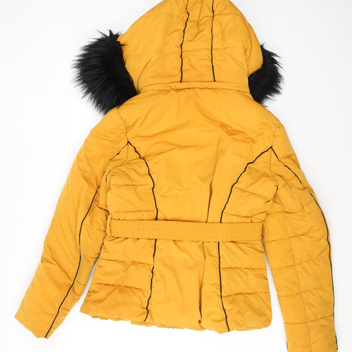 Amy Lynn Womens Yellow Puffer Jacket Coat Size 16 Zip - Belted