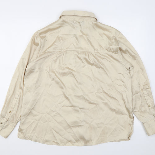 Zara Womens Beige Polyester Basic Button-Up Size M Collared