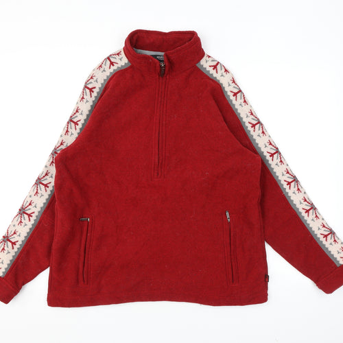 Woolrich Womens Red Geometric Polyester Pullover Sweatshirt Size L Zip