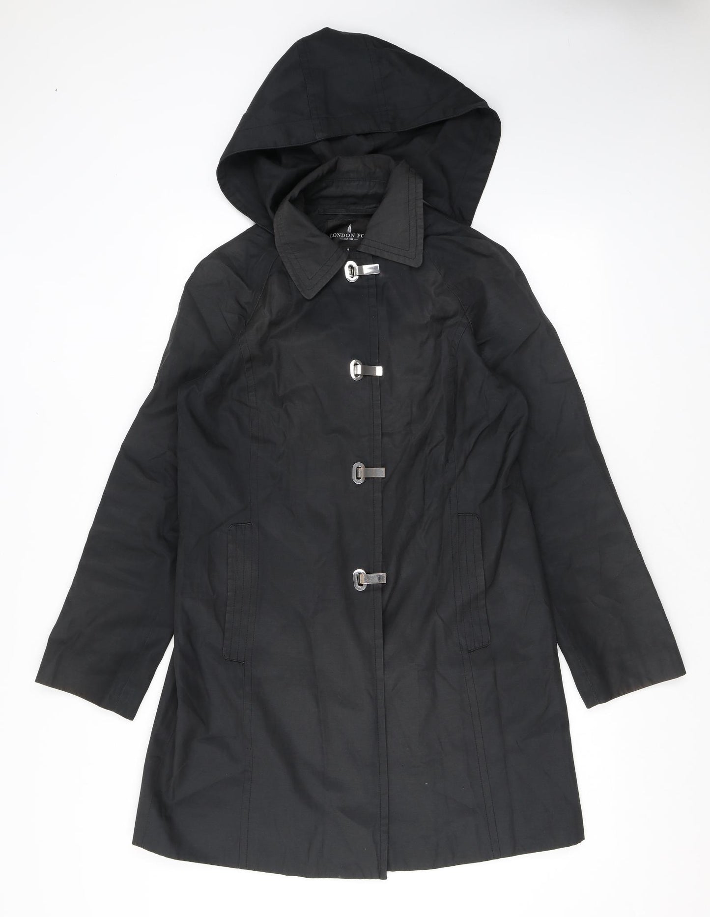 London Fog Womens Black Trench Coat Coat Size S Hook & Eye