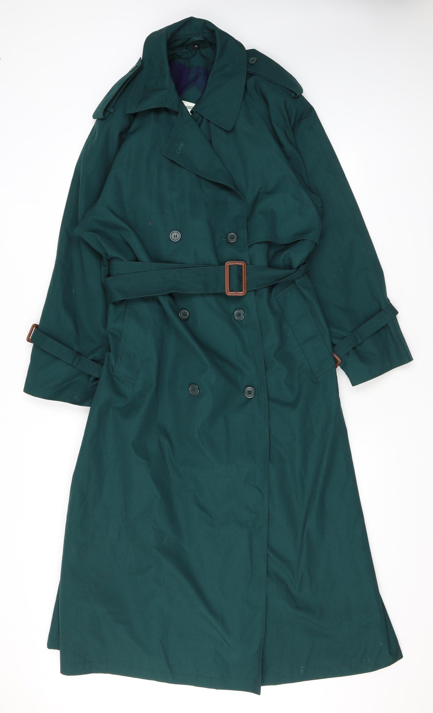 NuAge Womens Green Trench Coat Coat Size 14 Button - Belted