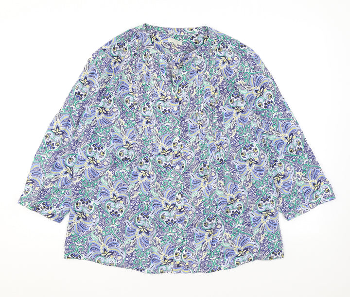 Talbots Womens Blue Floral Polyester Basic Button-Up Size L V-Neck