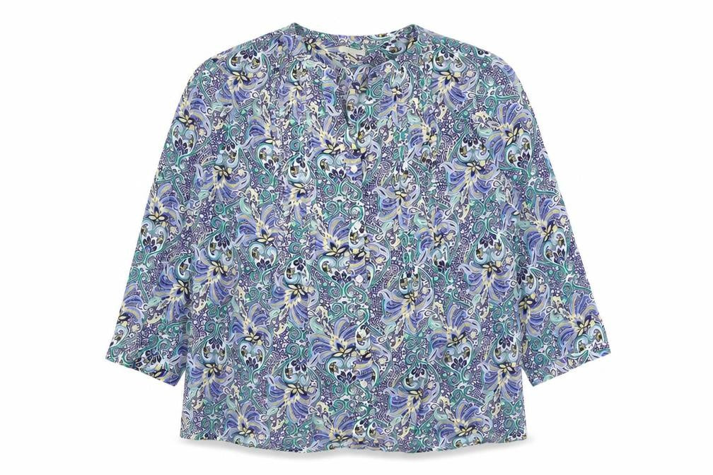 Talbots Womens Blue Floral Polyester Basic Button-Up Size L V-Neck
