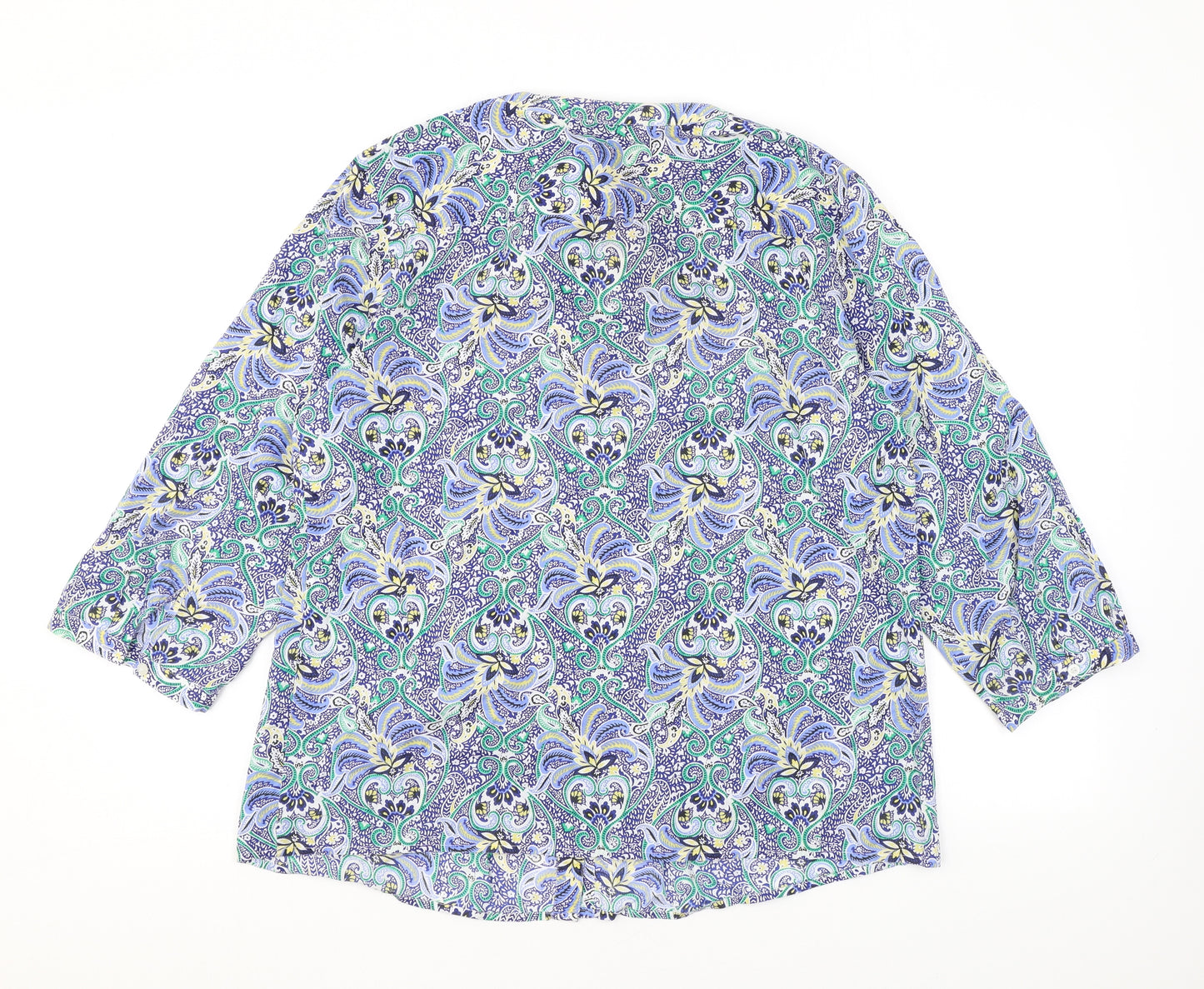 Talbots Womens Blue Floral Polyester Basic Button-Up Size L V-Neck