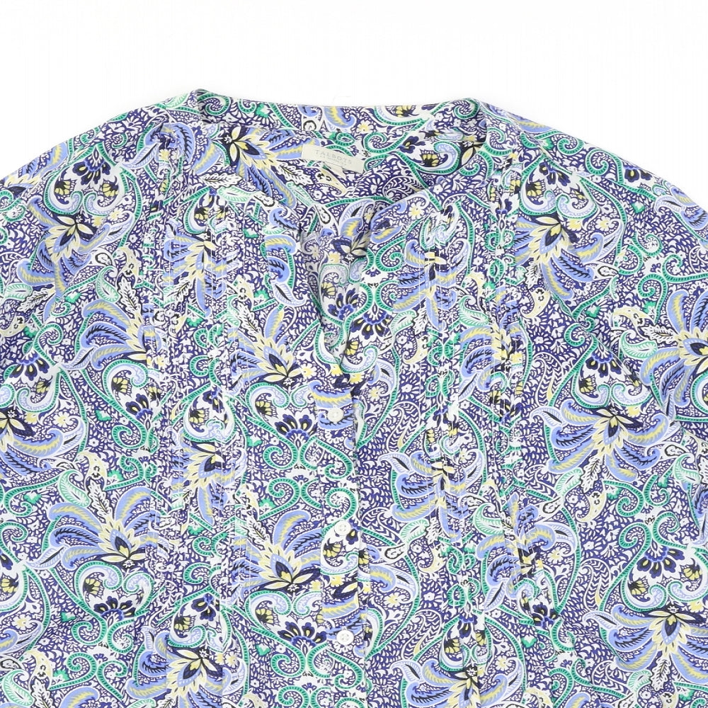 Talbots Womens Blue Floral Polyester Basic Button-Up Size L V-Neck