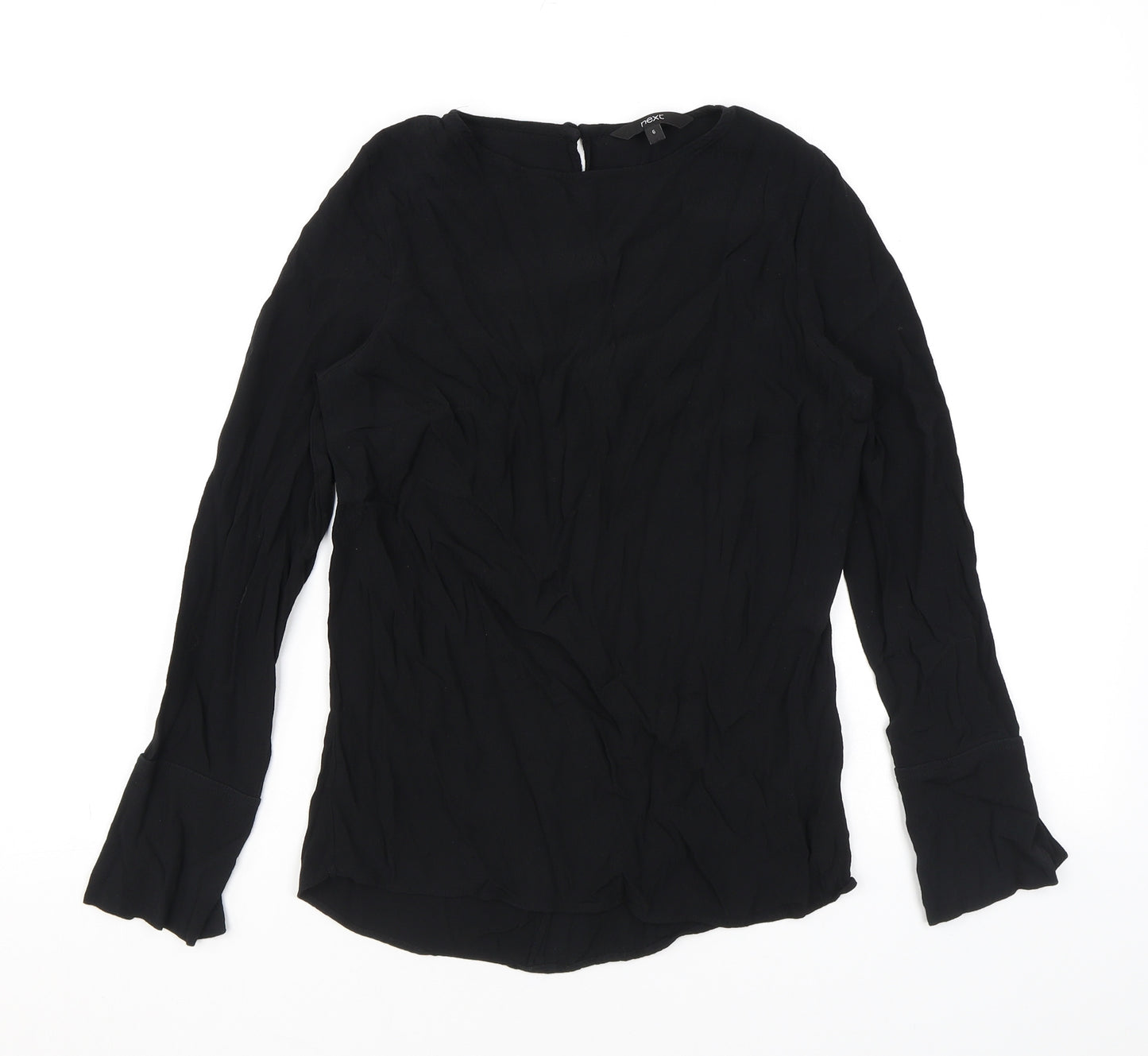 NEXT Womens Black Viscose Basic Blouse Size 6 Round Neck