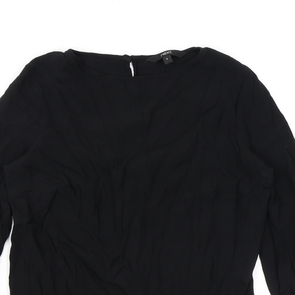 NEXT Womens Black Viscose Basic Blouse Size 6 Round Neck