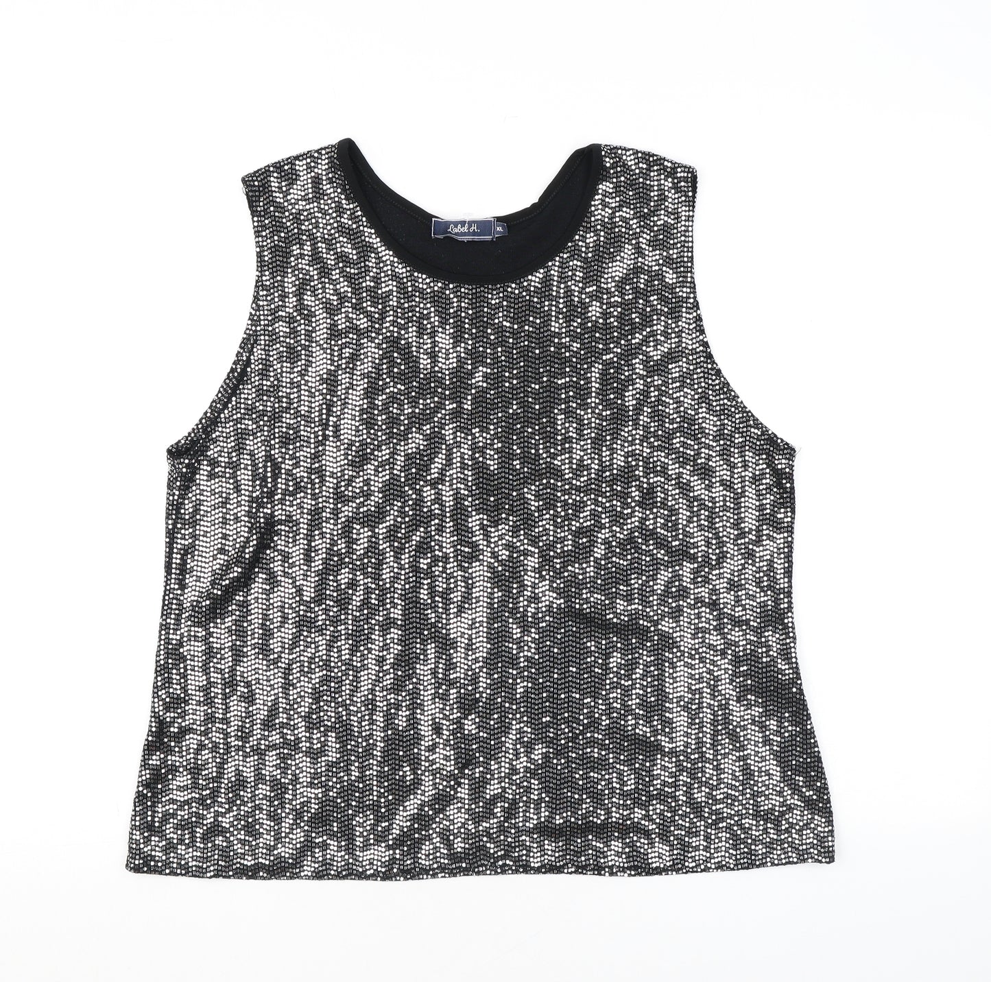 Label H Womens Black Polyester Basic Tank Size XL Round Neck - Sequins