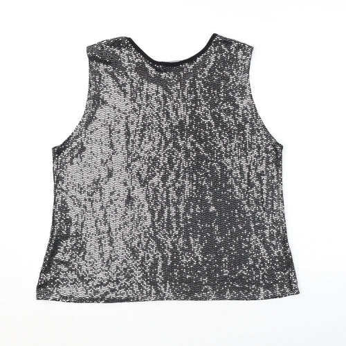 Label H Womens Black Polyester Basic Tank Size XL Round Neck - Sequins
