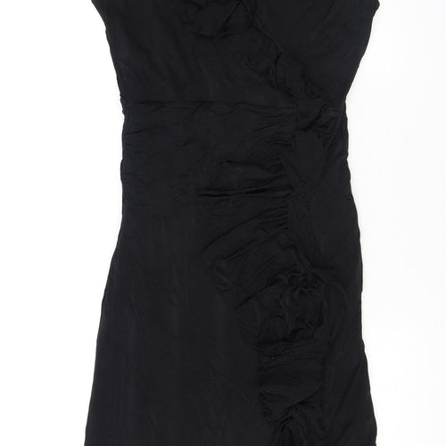 Coast Womens Black Viscose A-Line Size 12 V-Neck Pullover - Ruffles